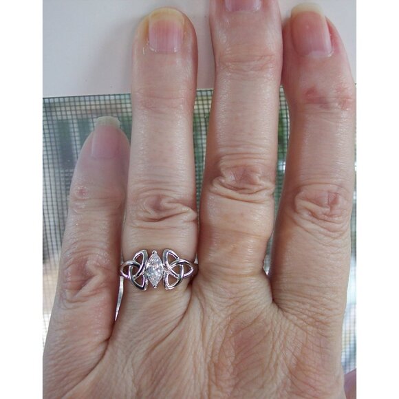 925 STERLING SILVER Dainty Celtic Triquetra Marquise Cubic Zirconia Ring - Picture 2 of 16